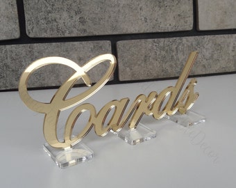 Cards sign for wedding organization mirror sign custom table letters freestanding decoration sign sweet table sign freestanding letters
