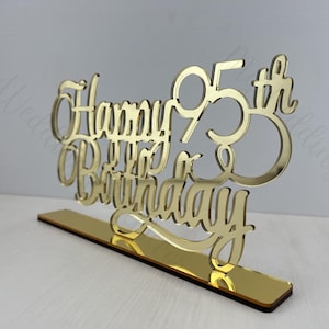 "Tischdekoration ""Happy Birthday"" gespiegelt, Aufschrift ""Happy Birthday"" gespiegelt, freistehendes Schild, Geburtstagsparty."