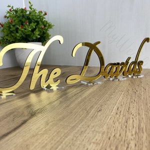 Personalized free stand family last name sign, mirrored freestand name sign for birthday, custom wedding photo prop freestanding letters