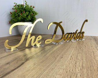 Personalized free stand family last name sign, mirrored freestand name sign for birthday, custom wedding photo prop freestanding letters