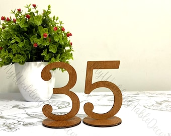Rustic Wood Wedding Table Numbers, Wooden Reception Signs, Plywood Table Numbers with Stand, Natural Wedding Centerpiece, Laser Cut Decor
