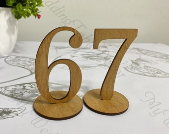 Wooden Wedding Table Numbers, Rustic Table Number Signs, Wedding Reception Decor, Plywood Table Numbers with Stand, Wood Wedding Centerpiece