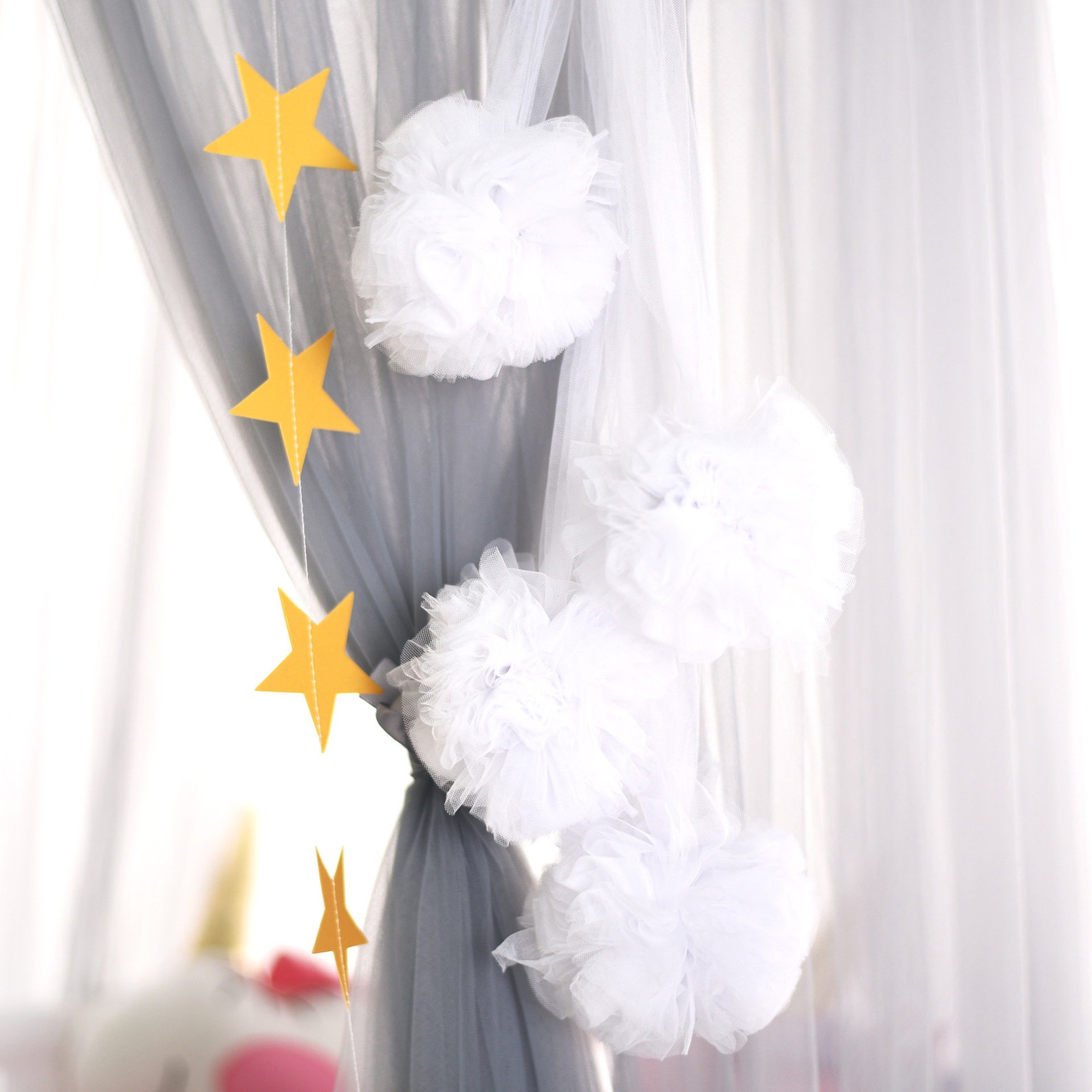 Canopy Decoration Tulle PomPoms Chiffon Canopy Tent Bed Etsy