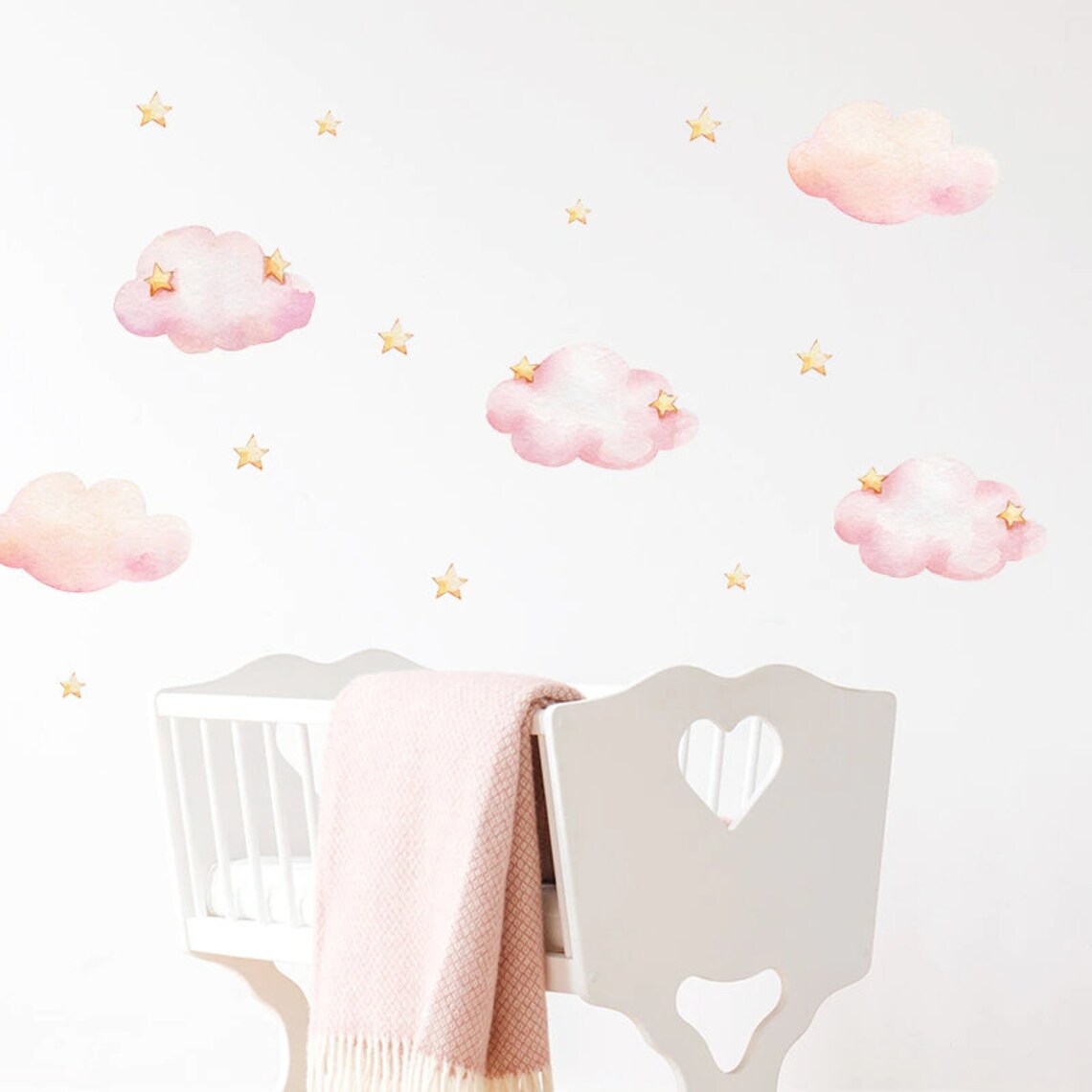 Pink Clouds and Gold Stars Kids Wall Stickers Girl Bedroom Etsy