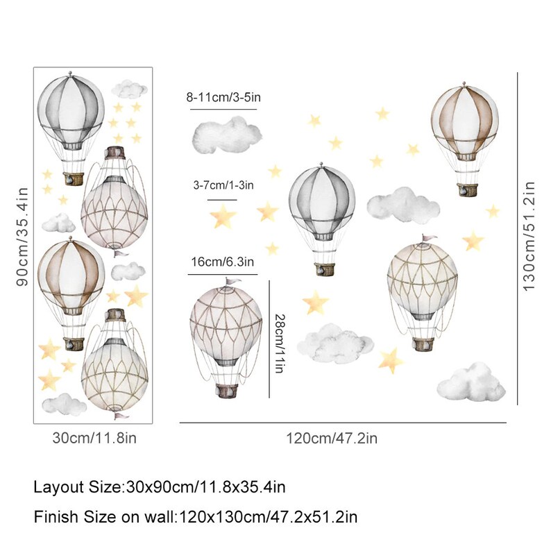 RETRO Hot Air Balloon Nursery Wall Decal Clouds and Stars Etsy
