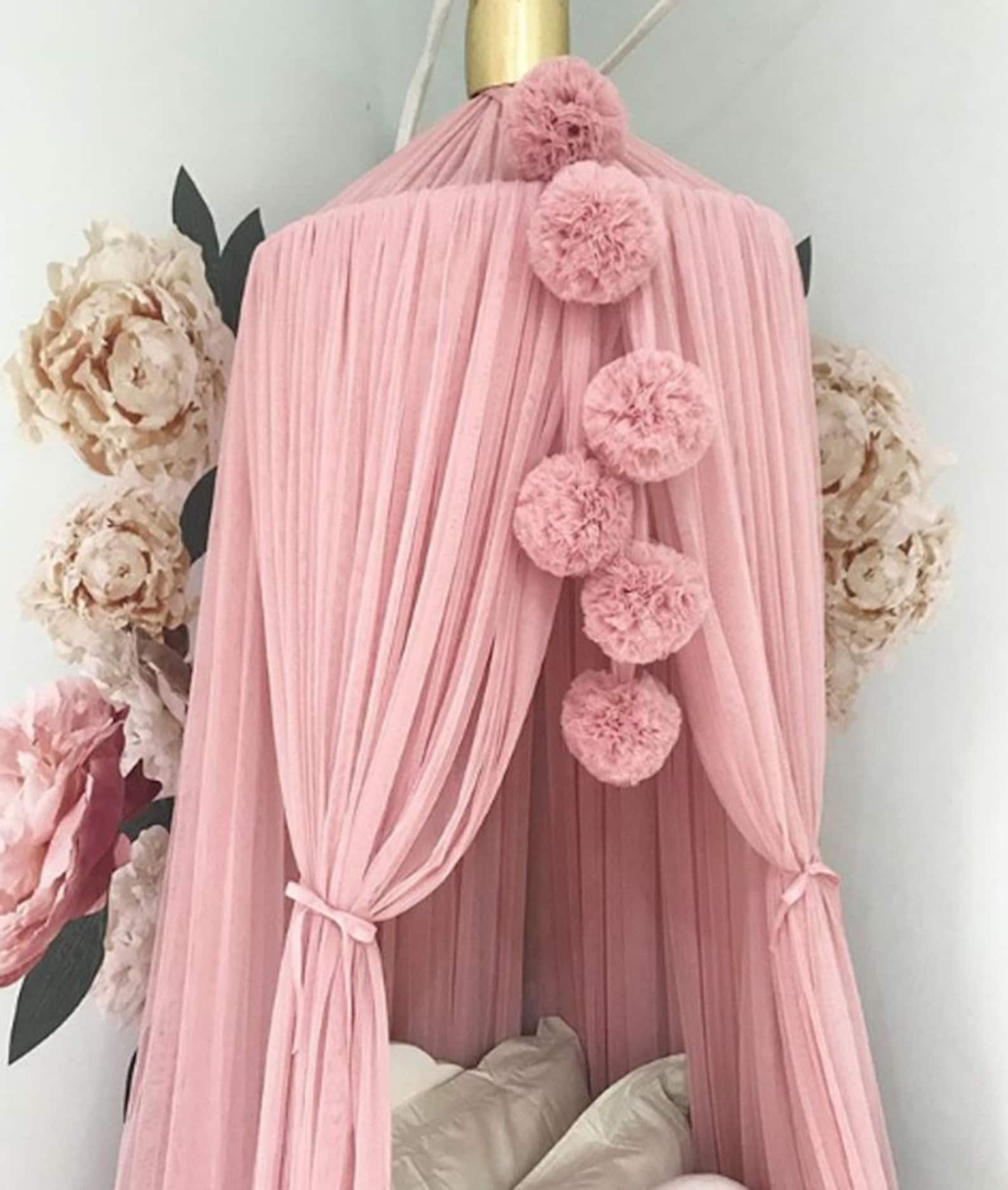 Canopy Decoration Tulle PomPoms Chiffon Canopy Tent Bed Etsy