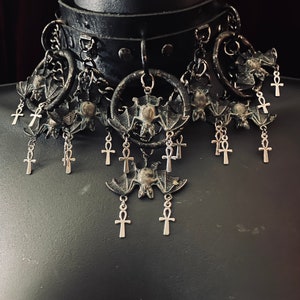 The Goddess Paris Ankhs and Bats Choker/Antiqued and Hand Painted with Earrings by Glamour Bat Goddess