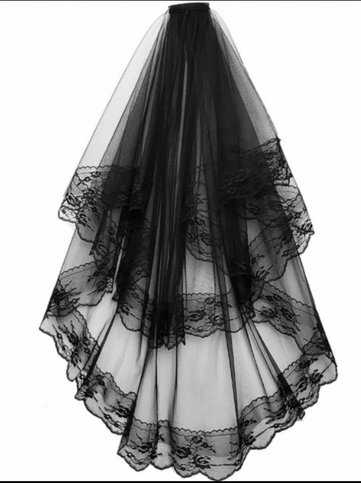 Gothic Black Lace Bridal Veil Etsy