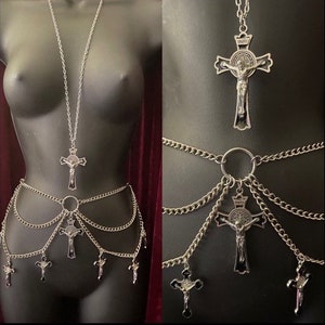 The Original Sinner Chain Belt with Black Crucifixes, Necklace & Earrings Glamour Bat Goddess