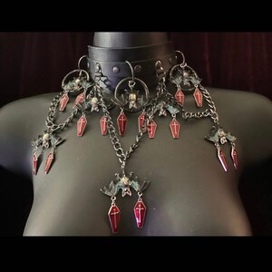 The Ruby Red Coffin Painted/Gothic Choker & Earrings by Glamour Bat Goddess