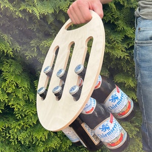 Beer carrier - six-pack made of wood, men&#39;s handbag, beer carrier, bottle carrier - 6 bottles