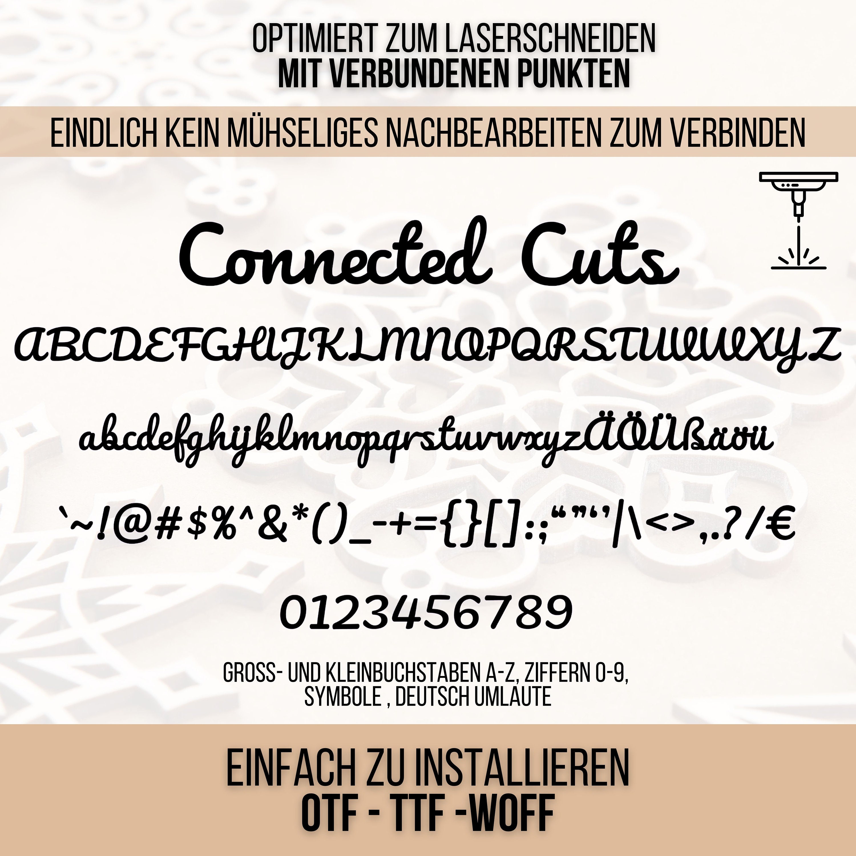 Laser Cutting Font - Connected Letters and Dots, No Post-processing ...