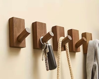 Wooden Adhesive Hooks - Nordic Solid Wood Hooks | minimalist hooks | Wooden wall hook | Hook without drilling