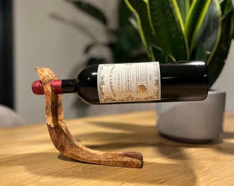 Olive wood wine holder - wine bottle holder, wine holder, floating bottle, wooden bottle holder, wooden holder, gift for wine drinker