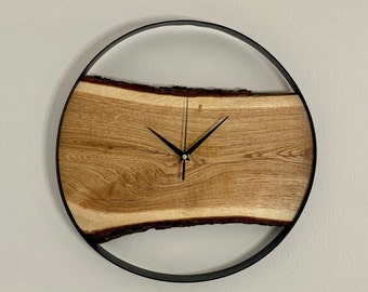 Große Wanduhr aus Holz - Holzscheibe Uhr rustikal modernes Design, 40 cm Durchmesser, Eiche Uhr Wanddeko aus Holz Geschenk Uhr