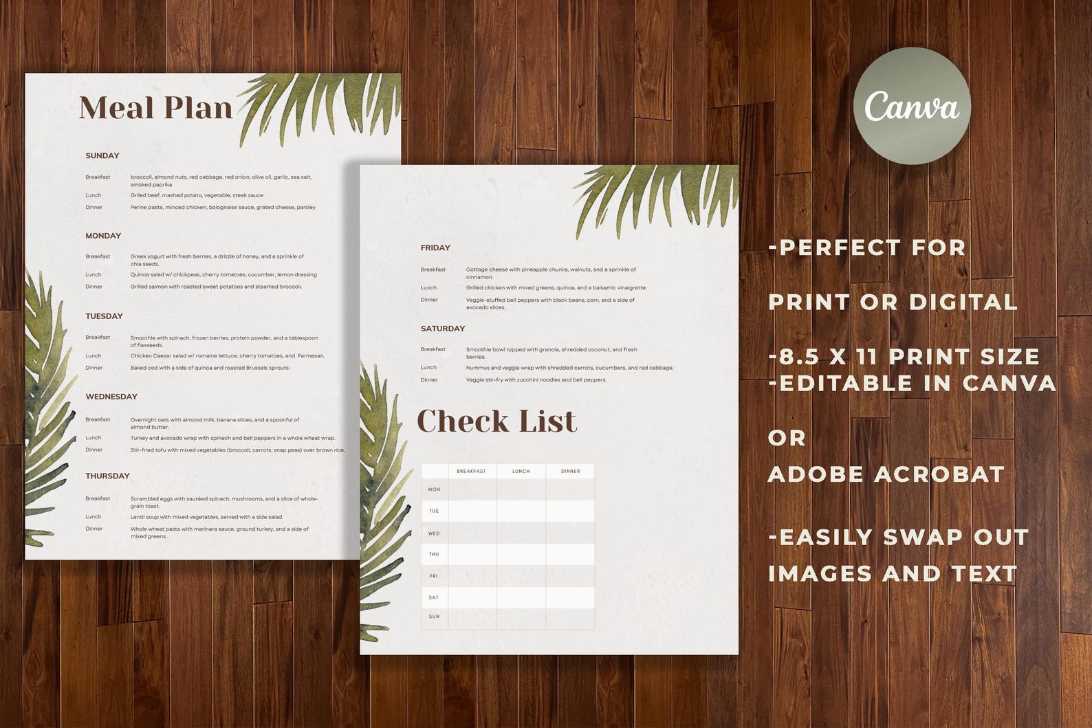 Minimalist Meal Plan + BONUS Checklist Boho Design Style Template ...