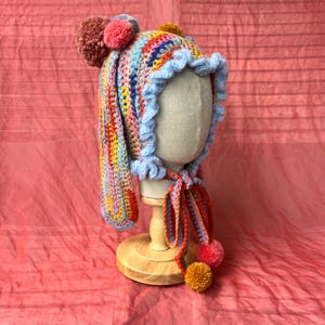 Rainbow Bunny Bonnet, Handmade Crochet Hood, Multicolour Bunny Ear Bonnet, Bunny Bonnet, Festival Bunny  Hood