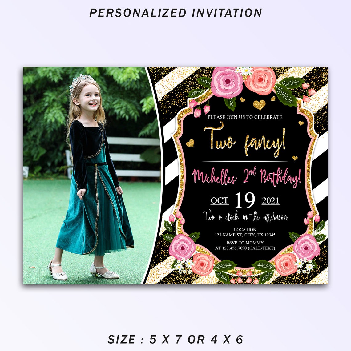 Two Fancy Birthday Party Invitation With Picture Two Fancy | Etsy
