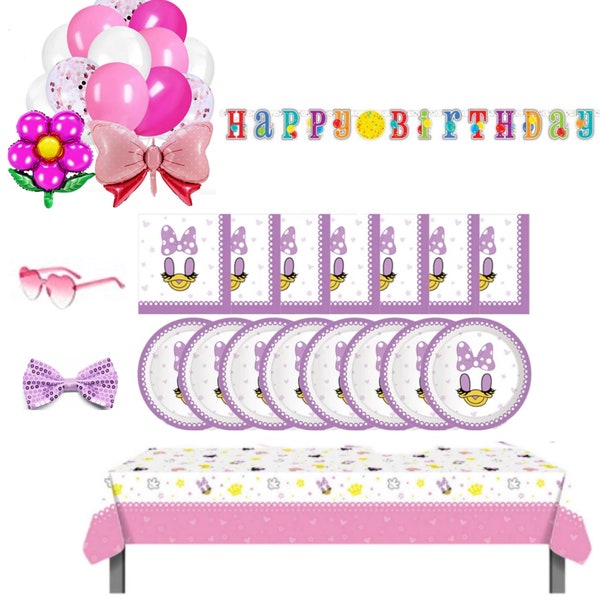 Daisy Duck birthday party,Tableware,Decoration,Balloons,Table cloth,Cups,Napkins,Birthday Girl,Minnie and friendship today,disney,donal duck