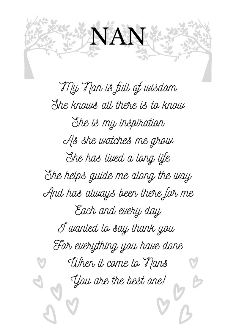 Personalised Nan Poem Print Etsy