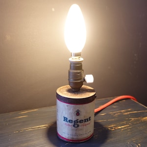 Industrial table lamp created from a "Regent" cigarette metal box - Industrial Lighting