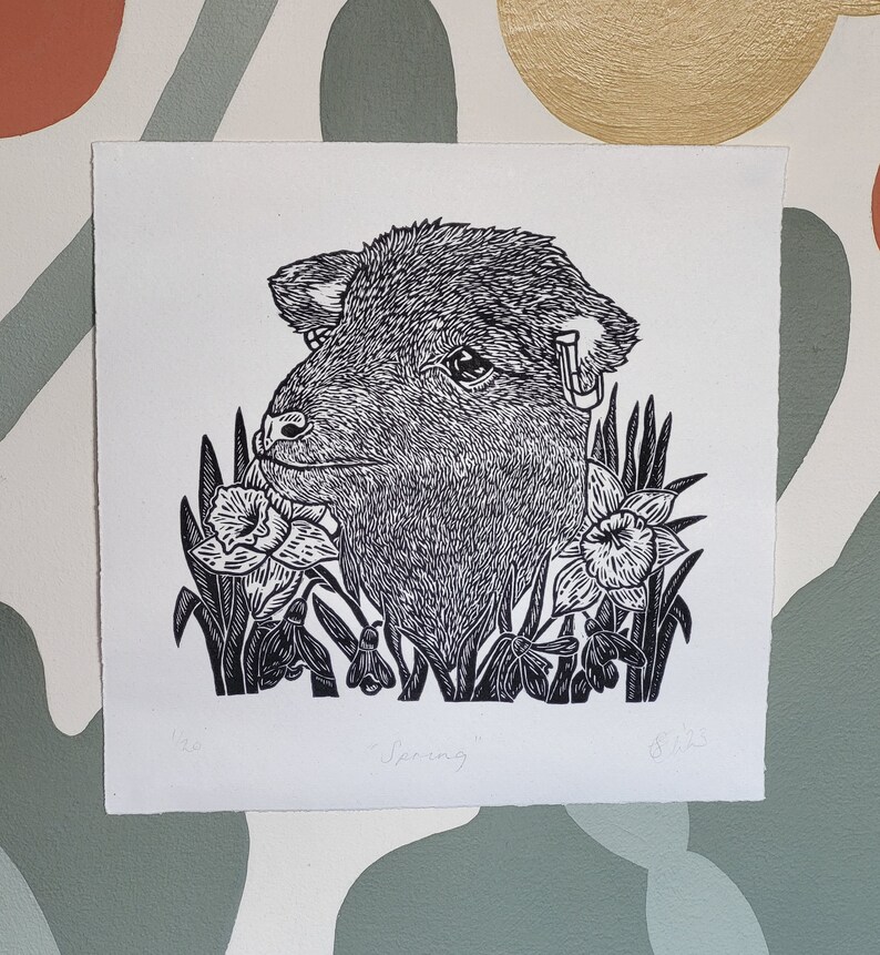 Spring Break Linocut HANDPRINTED
