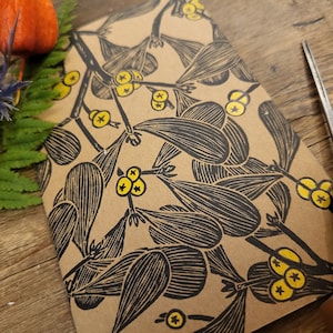 Muérdago Dorado - PACK DE 3 tarjetas de Navidad A6 linocut