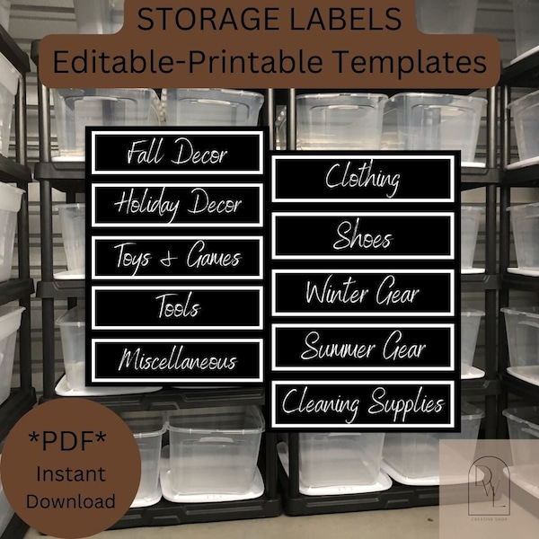 Minimalistic Garage Storage Labels | Organized Storage | Storage Bin labels | Home organization | Editable labels | Printable labels | black