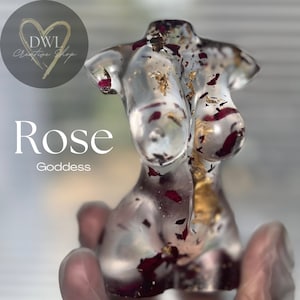 Resin Rose Petal Goddess Statue: Gold Flake Body Sculpture