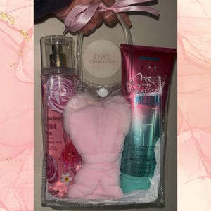 Rose Self-Care Gift Bag for Her – Body Mist, Lotion, Sleep Mask – Relaxation Gift for Women – Free Shipping