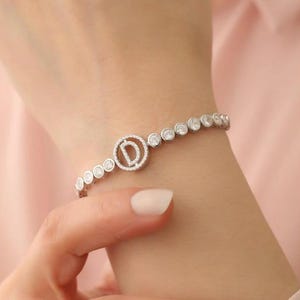 Dainty 925 Silver Cubic Zirconia initial bracelet initial tennis bracelet letter bracelet bridesmaids gift  bridal party gift Lovers