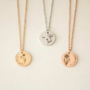 Sterling Silver Birth Flower Charm Necklace, Personalized Floral Jewelry