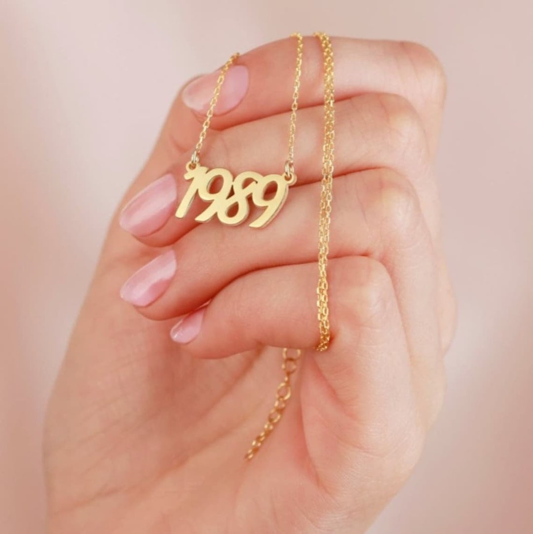 Custom Birth Necklace Year Date Necklace Number Necklace Pavé