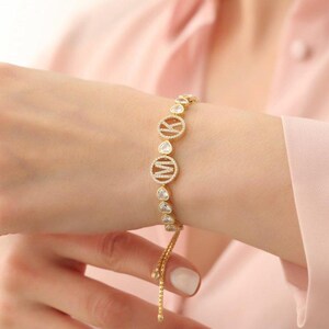 Unique 925 Sterling Silver Two Letter Waterway Bracelet  zircon stones initial bracelet bridesmaids gift bridal party gift Lovers Christmas