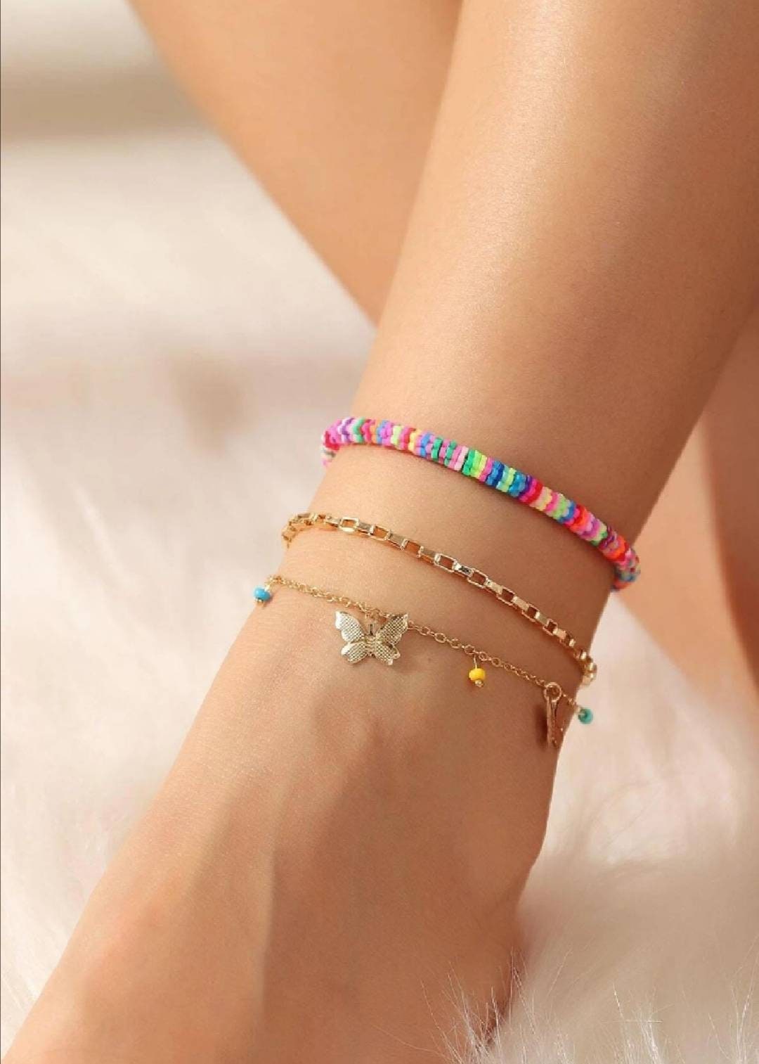 3 Piece Butterfly Anklet Rose Gold Plated Ankle Bracelet Etsy