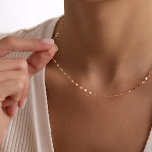 14K Solid Gold Sparkle Chain: Twisted Mirror Necklace