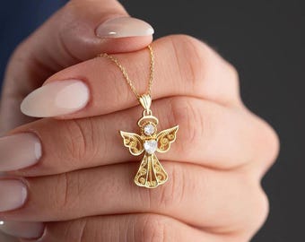 Sterling Silver Guardian Angel Necklace: Rose Gold Wings, Religious Jewelry