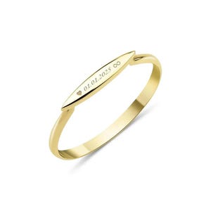 14K Solid Gold Custom Women’s Wedding Band Ring – Thin Stackable Minimalist Signet Ring, Personalized Bridesmaid Gift Her Women & Men