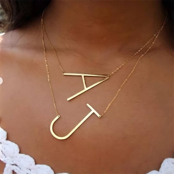 Silver Initial Necklace Sideways 