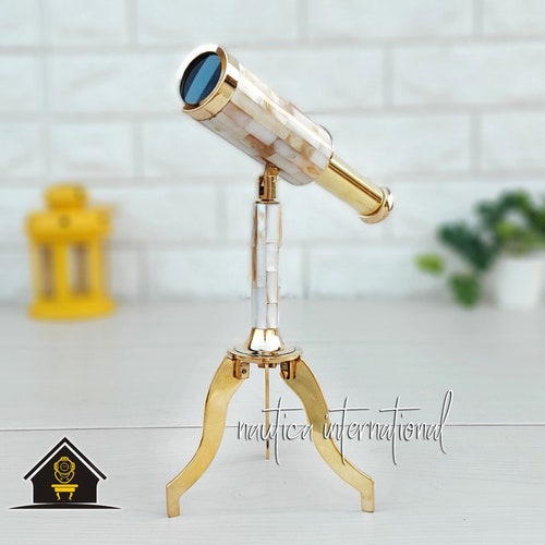 10x functional brass telescope with mother of pearl-Spyglasses-Vintage monocular-Folding opera glasses-Easter-Birthday gift-Home decorative