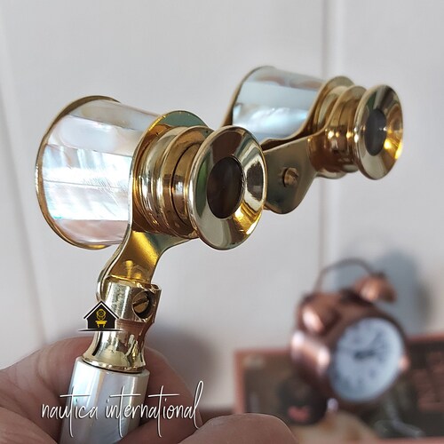 Functional brass opera glasses with mother of pearl-Nautical binocular-Spyglasses-Easter-Valentine's day gift-Desk decorative-Christmas gift
