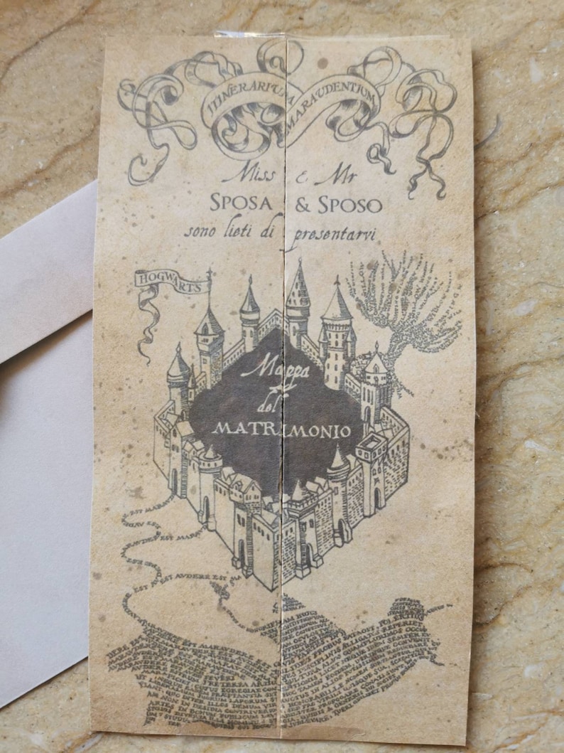 Mappa del Malandrino di Harry Potter Inviti Magici PERSONALIZZATI per il Tuo Matrimonio o evento immagine 3