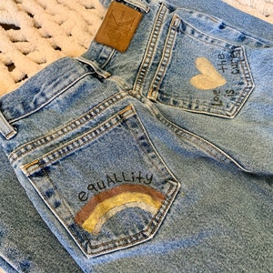 Vintage Kids Calvin Klein Hand-Painted Jeans- Kid&#39;s Custom Jeans- Vintage Denim- Vintage Kid&#39;s Clothing- Handmade- Custom Denim- Activist