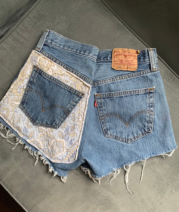 Vintage Patchwork Levi’s 501 Cutoffs- Patchwork J… - image 2