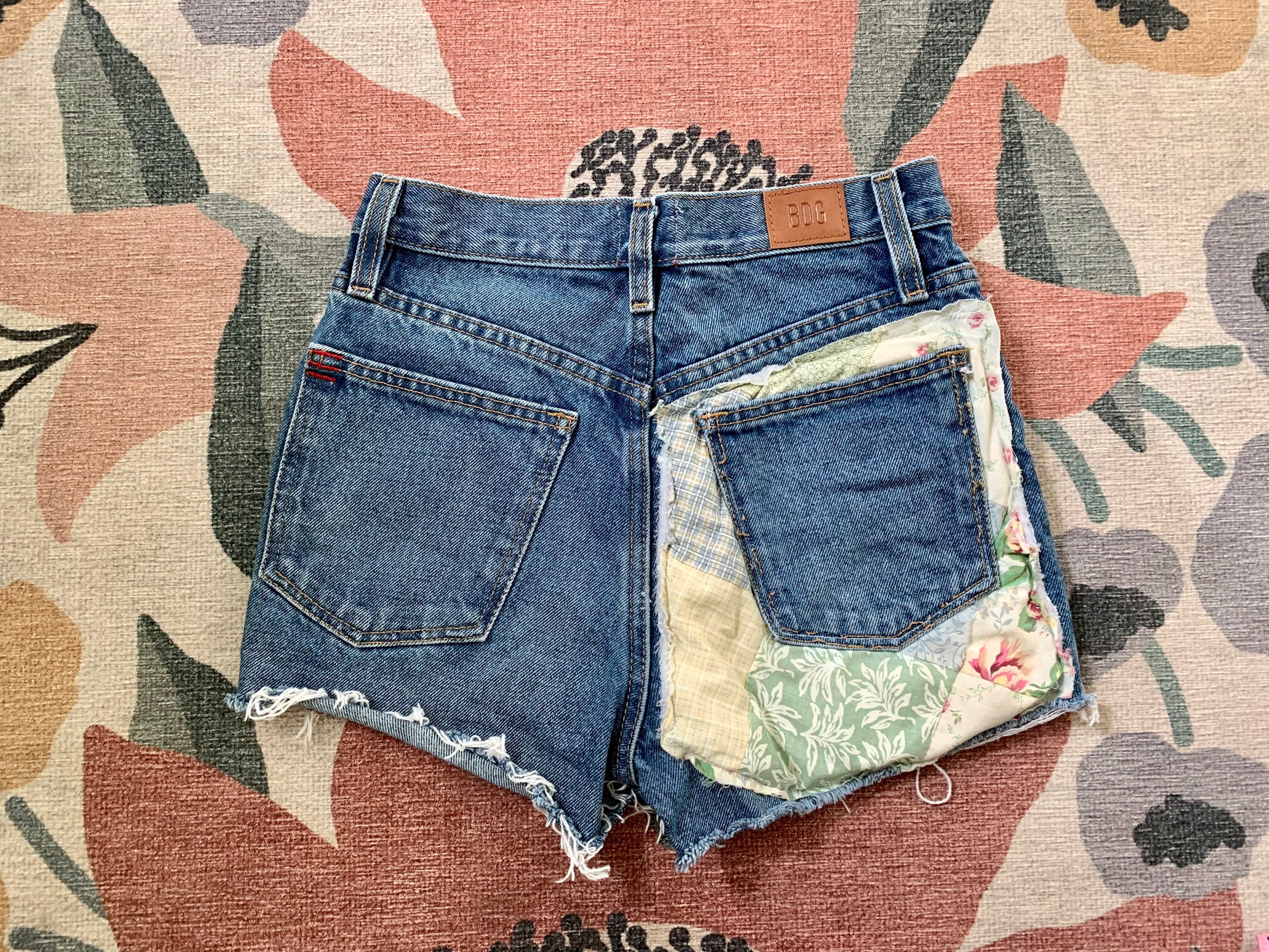 White Monogram Patch Denim Shorts - Ready-to-Wear