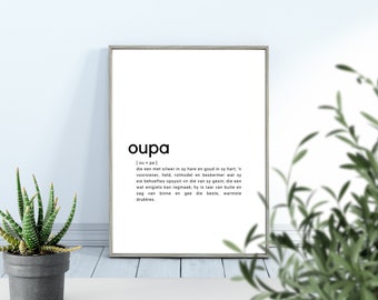 Afrikaans, Oupa Definition Print, Wall Art Decor, Digital Download, Printable Wall Art, Home And Living, South African Sayings