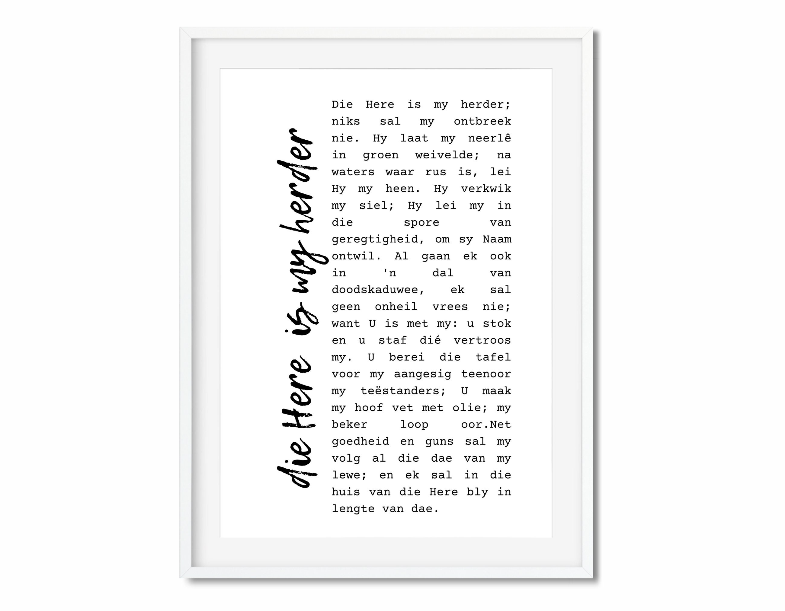 Afrikaans, Psalm 23, Wall Art Decor, Digital Download, Printable Wall