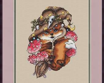 PDF Pattern Cross Stitch Little Fox Witch Animal Kazarina Embroidery Instant Digital Download