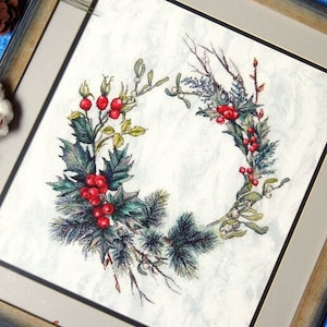 Christmas Wreath PDF Pattern Cross Stitch Winter Hugge Lkacross Embroidery Instant Digital Download