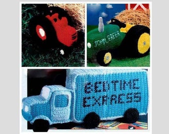 3 PDF Vintage Crochet Pattern Soft Plush Toys Instant Digital Download Tractor Truck Сar